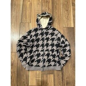 Y2K No Boundaries Gray Full Zip Waffle Knit Sherpa Lined Hoodie Sz M Skater Punk